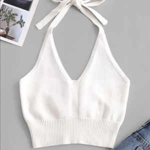 Solid knitted halter top - white NWT